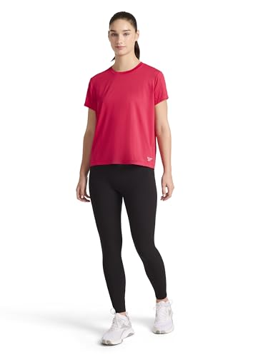Reebok Women’s Weightless Short Sleeve Mesh Crewneck T-Shirt, Standard Fit, Stretch Poly Fabric, Love Potion, Small - image 3