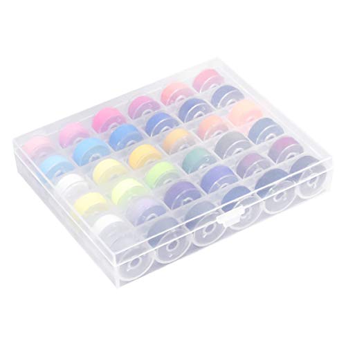 Fodlon 36Pcs Sewing Machine Bobbin Threads with Storage Case Box, Pre-Wound Bobbins Set for Brother/Babylock/Janome/Elna/Kenmore/Babylock/Singer Sewing Machine - Assorted Colors