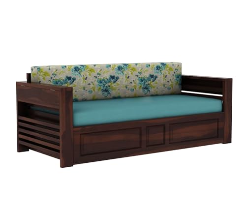 Image of Mamta Furniture Sheesham Wood Foster 3 Seater Sofa Cum Bed for Living Room Three Seater Sofa Bed for Home Sofa Com Bed Sheesham Wood |(Walnut Teal Aqua Marine)