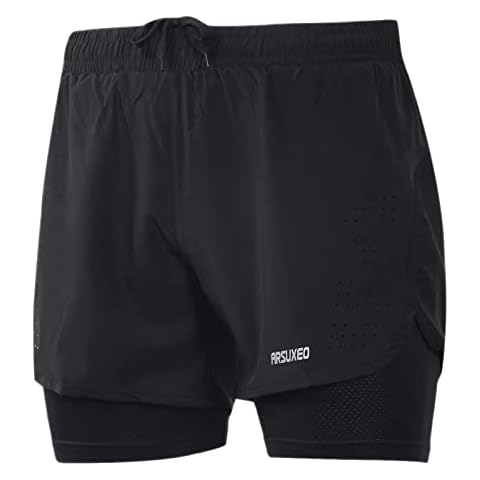 ARSUXEO Running Shorts Men Gym Shorts with Compression Shorts 2 in 1 Running Shorts for Workout Soccer Basketball B179 Black L Cover