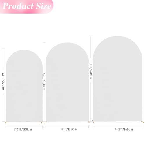Image of Wokceer Wedding Arch Cover (8FT, 7.2FT, 6.6FT) Set of 3 Spandex Fitted Wedding Arch Stand Covers Round Top Chiara Arch Backdrop Stands Cover for Birthday Party Ceremony Banquet Decor White