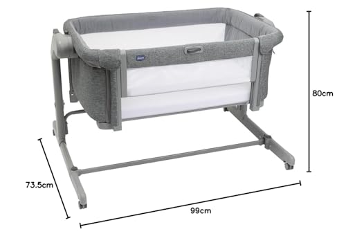 Chicco Next2Me Magic Evo, Beistellbett, Babybett für Neugeborene, mit Schaukelmodus, Aufklappbar, 11 Höhenstufen, einstellbare Höhe, 4 Räder, inklusive Matratze und Reisetasche, Dunkelgrau