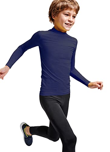 Camiseta Térmica Manga Larga | Niño | Tejido técnico Profesional | Transpirable | Unisex (Azul Marino, 12)