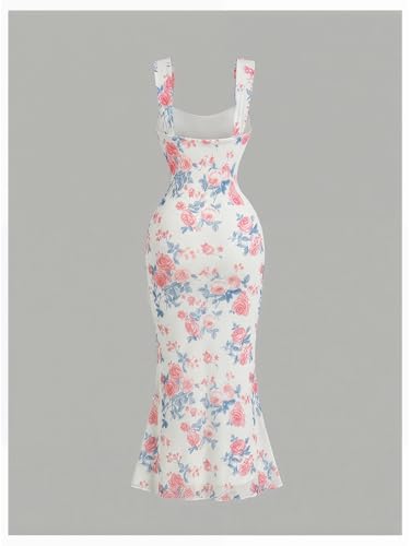 Image of GORGLITTER Women's Floral Summer Wedding Guest Dress Ruched Cocktail Party Bridal Shower Formal Beach Midi Sun Dresses