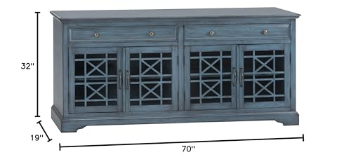 Jofran Inc. Craftsman 70" Media Unit, 70" W X 19" D X 32" H, Antique Blue Finish, (Set of 1) (175-9) - Image 3