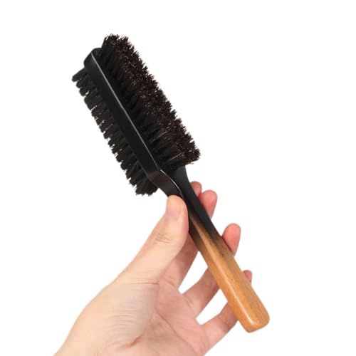 fanelod 男性用ヘアビアードブラシ,男性用ビアードブラシ | 木製ハンドル付き滑らかなヘアスタイリング両面口ひげブラシ | おじいちゃん、父、夫、ボーイフレンド、パートナーのためのメンズグルーミングツールヘアブラシ