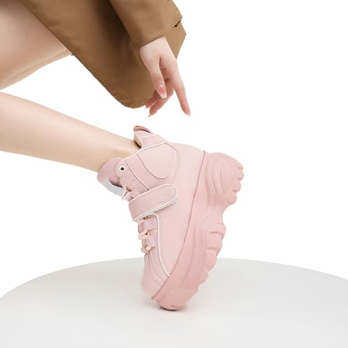 Image of ANUFER Women's Goth Punk High /Low Top Platform Chunky Sneakers Lace Up Wedgel Heel Dad Shoes