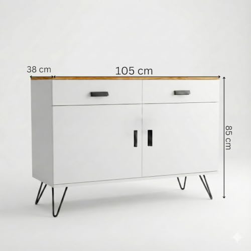 Image of FFO cabinets for Living Room | Wooden Living Room Storage Cabinet with Drawers, Side Cabinet for Bedroom, Modern Wood Finish, 2 Door Cupboard with Metal Legs White and Coach Wood (DIY).