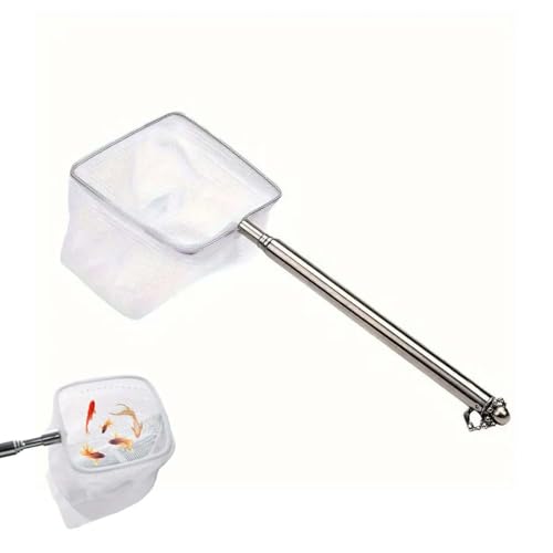 KIRZAX Mini épuisette pour Aquarium avec Manche Extensible en Acier Inoxydable,Épuisette carrée pour Aquarium avec Manche Télescopique,pour Aquariums & Petits bassins