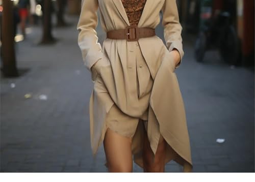 Rfmfkkg Women Wide Waist Belt Leather Solid Color Large Square Buckle Vintage For Coat Dress Sweater4