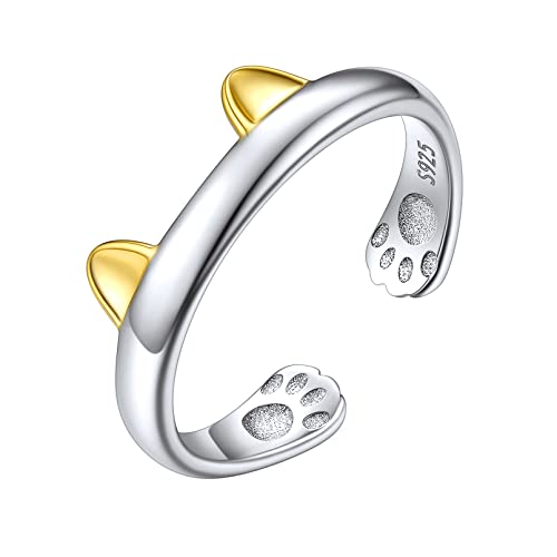 [ChicSilver] ねこ リング レディース 人気 シルバー925 指輪 かわいい 猫耳 肉球 フリーサイズ アクセサリーのサムネイル