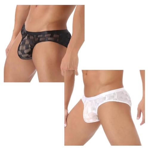 Sexy Men's Underwear Briefs Man Underpants Mesh Sheer Panties Bikini Ultra-thin Transparent Checkered Brief