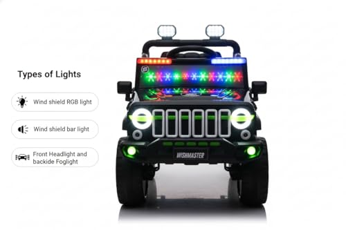 Image of Wishmaster 4x4 Kids Electric Ride On Jeep with Remote Control | Battery Operated Car for Kids 2-6 Years | RGB LED Lights, Bluetooth Music | Birthday Gift | 1-Year Warranty On Motors & Motherboard