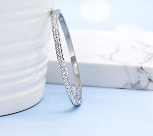 Stainless Steel Pave Cubic Zironia Simulate Diamond Stackable Oval Hinged Bangle Bracelet3