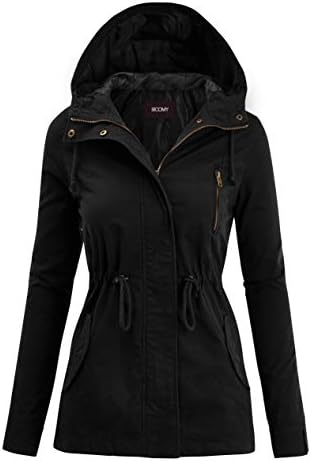 Women's Zip Up Safari Military Anorak Jacket with Hood Drawstring - Regular and Plus Sizes