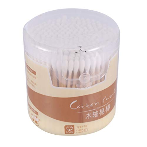 Kinshops 230Pcs/box Natural Cotton Swabs Double Head Wood Sticks Nose Ears Cleaning Health Care Cotton Buds Cosmetics Tool,White
