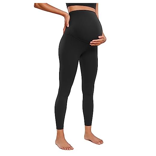 CRZ YOGA Womens Butterluxe Maternity Leggings Over The Belly 25" - Buttery Soft Workout Activewear Yoga Pregnancy Pants Black Small