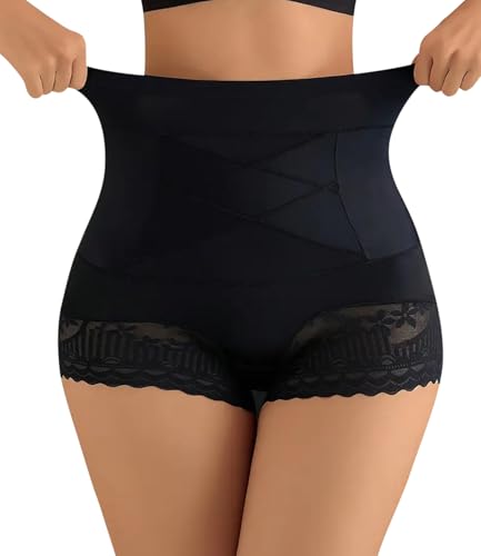 Tummy Control Shapewear for Women, High-Waisted Butt Lifter Briefs, Slimming Underwear Panties with Lace Trim
