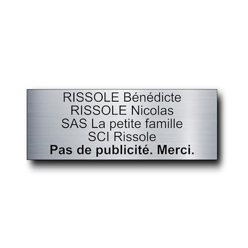 Plaque Boite Aux Lettres Personnalisable - 12x5 cm - 1 à 6 Lignes - Étiquette Avec Nom Adhésive - Gravée et Personnalisée pour Sonnette - Porte - Maison - Famille - Bureau - Stop Pub (Argent Radial)