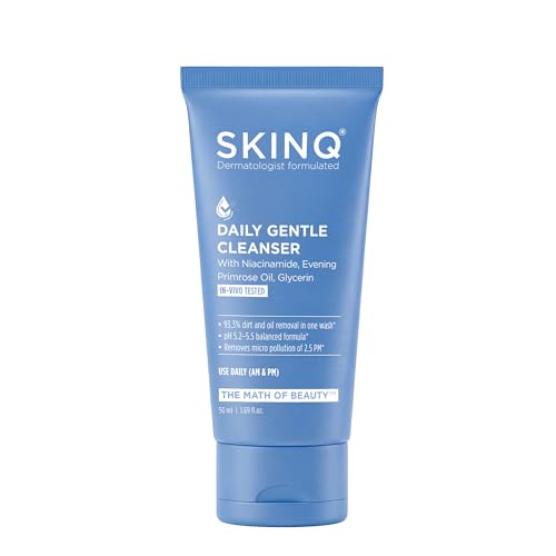 Image of SKINQ Niacinamide Face Wash | Gentle Daily Cleanser with Evening Primrose Oil & Glycerin | pH Balanced 5.2-5.5 | Dirt & Oil Removal in 1 Wash | No SLS, No Parabens | For Normal, Dry & Sensitive Skin | 50ml