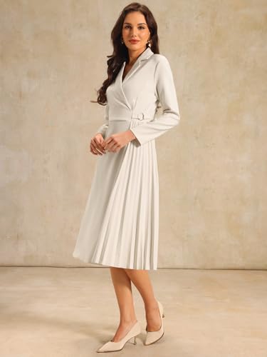 Image of Hobemty Women's Wrap Dress A-Line Pleated Midi Long Sleeve Dresses