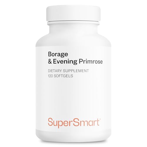 Supersmart - Borage & Evening Primrose (High Potency) - GLA Oil Gamma Linolenic Acid Cold Pressed - with Vitamin E Borage Oil & Evening Primrose Oil Supplement | Non-GMO & Gluten Free - 120 Softgels