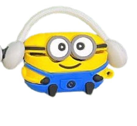 Image of Meyaar Earphone Case Cover Compatible for Realme Buds T300, Soft Silicone Skin Case Cover Shock-Absorbing Protective Case with Keychain (Front LED Visible) (Mini.on with Grey Band)