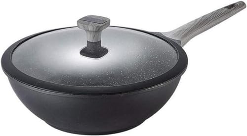 Wok con tapa de vidrio templado y mango de madera