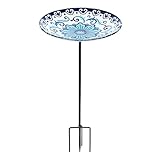 MUMTOP Glass Bird Baths, Garden Outdoor Birdbaths Birdfeeder with Metal Stake for Outside Yard Lawn, Blue