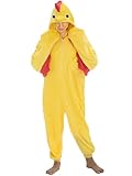 JUOLOET Unisex Adult Onesie Pajamas Chicken Animal One Piece Snug Fit Halloween Costume Sleepwear Homewear （Yellow Chicken,Large）