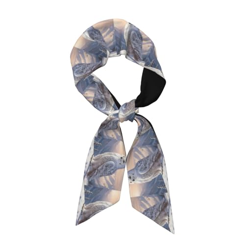 WZYWHJ White Owl Pattern Silk Scarf for Women 46.9 * 3.1 In Headband