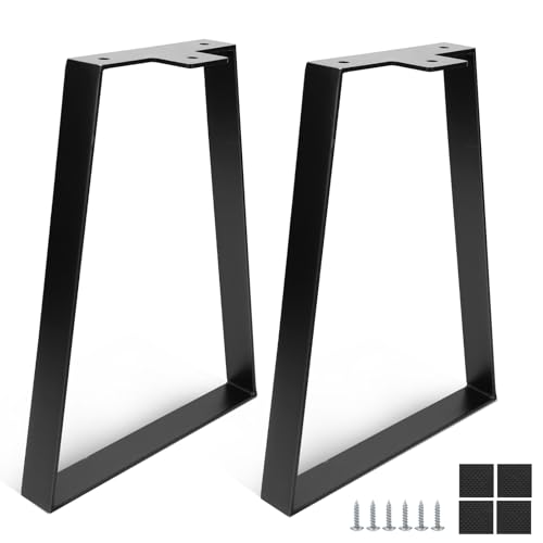 DBREAKS 35 cm Trapezoidal Table Legs, Black Trapezoid Table Leg, Metal Furniture Feet, Table Frame Table Runners with Screws