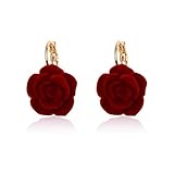 Vintage Rose Flower Hoop Earrings for Women Girls Gold Plated Hypoallergenic Red Velvet Camellia Floral Huggie Hoops Earring Elegant Wedding Holiday Valentine Jewelry Gifts