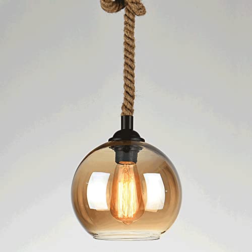 Chandelier corde de chanvre E27 et sa boule de verre suspendue