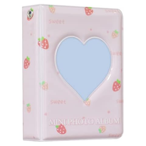 3 Inch Kpop Photo Card Holder Book Photo Card Tie, Babyfond Mini Photo Album, Love Heart Hollow Small Photo Cards Book Kpop Album Binder 40 Pockets (Pink B) Cover