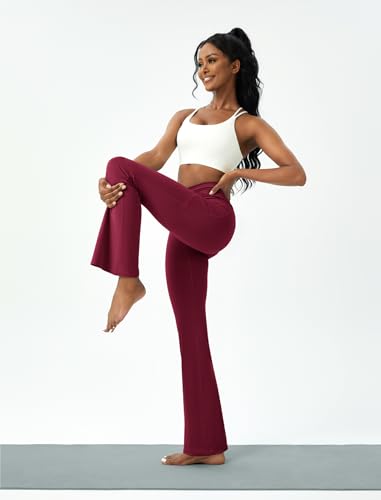 AB-Eleven Calça feminina flare para ioga com bolsos, calça legging rodada, boca de sino, sem costura