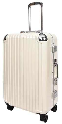 Valise à quatre roues pour vos séjours, bagage rigide 24" blanc cassé chic avec cadre en métal