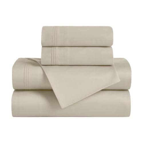 SUPERIOR Egyptian Cotton 4 Piece Sheet Set, 650 Thread Count, Modern Design, Sustainable Sheets, Ultra-Soft Basics, Solid, Deep Pocket Fitted Sheet, Flat Sheet, Pillowcases, California King, Ivory