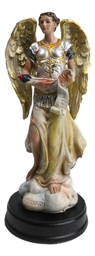 Ebros Catholic Church Archangel Saint Gabriel Figurine 5.25" Tall with Base Angel Messenger of God Holding The Scroll of Revelation and Feather Pen Good Tidings Angel Statue