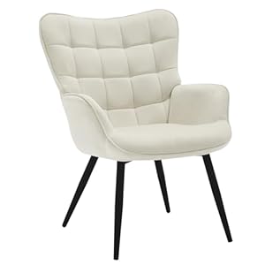 WOLTU Ohrensessel, Relaxsessel modern, Fernsehsessel, Lesesessel bequem, Loungesessel Vintage, Sessel Wohnzimmer, Armsessel, Lehnsessel, Metallbeine, Polstersessel mit Cordbezug, Cremeweiß, SKS31cm