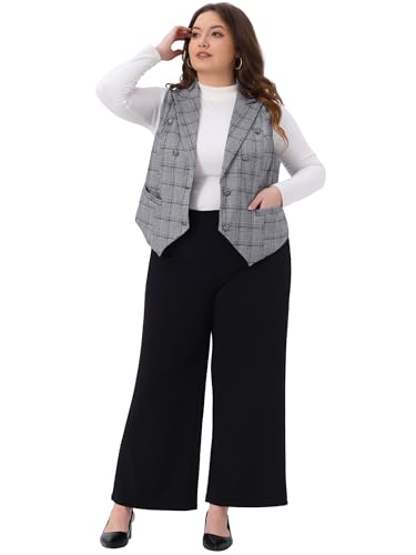 Agnes Orinda Plus Size Checkered Vest Lined Waistcoat for Curvy Women Vintage Office Work Plaid Vest Steampunk Jacket3