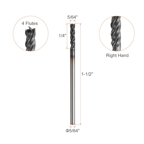 Image of HARFINGTON Carbide Square Nose End Mill Bit 5 /64 inch Cut Dia 4 Flutes TiAlN Coated Milling Cutter for Hardened Steel Metal (5 /64 inch Shank 1 /4 inch Cut Length 1-1 /2 inch Long 30 Degree HRC53-55)