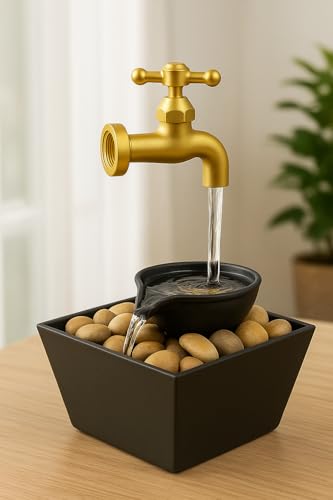 Image of Floating LED Water Tap Fountain - Magic Illusion Tabletop Waterfall with Flowing LED Light & Decorative Stones | Indoor Home Decor for Bedroom, Office, Living Room | Relaxing Gift Idea