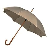 Jollybrolly Gehschirm - Gehstock-Regenschirm aus Holz, gebogener Griff, großer Baldachin für Sonnenschutz, Windrpoof, wasserdicht, langer Stock Herrenschirm, beige, Large