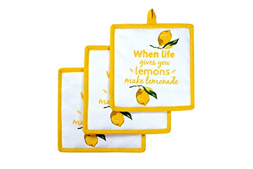 Amour Infini Pot Holders, Unique Citrus Splash Design, Pot Holders Heat Resistant, Made Of 100% Cotton, Eco-Friendly & Safe, Set Of 3, Pot Holder Size 8 X 8 Inches, Pot Holders For Kitchen #TOP5