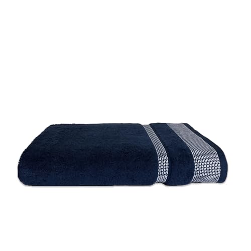 Image of Spaces 100% Cotton Large (75 Cm X 150 Cm) | 600 GSM Dobby Solid Bath Towel (Midnight Blue)- Hygro