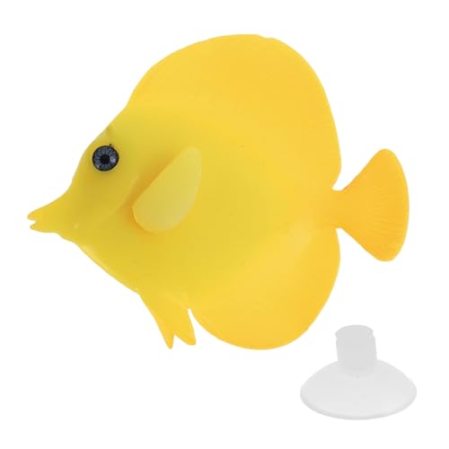 CAPASTEC Artificial Glowing Fish, Yellow Silicone Aquarium Fish Ornament, 3.35'L x 2.76'W, Glows in...