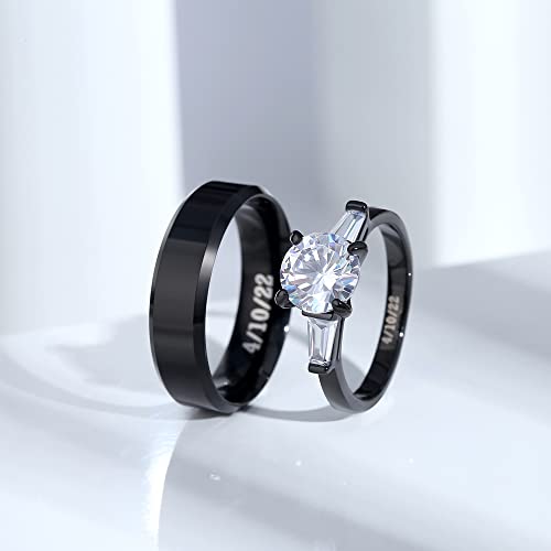 Personalized Matching Rings for Couples Set with 2 Rings Couple Rings Custom Promise Rings for Him and Her His and Hers White Stone3