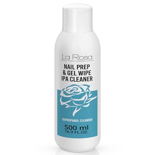 LaRosa Limpiador de Uñas 500ml - Isopropanol IPA Desengrasante de Uñas - Preparación de Uñas para Esmaltes, Geles, Híbridos y Pinceles - NAIL PREP & GEL WIPE - Limpiador IPA Uñas de Gel