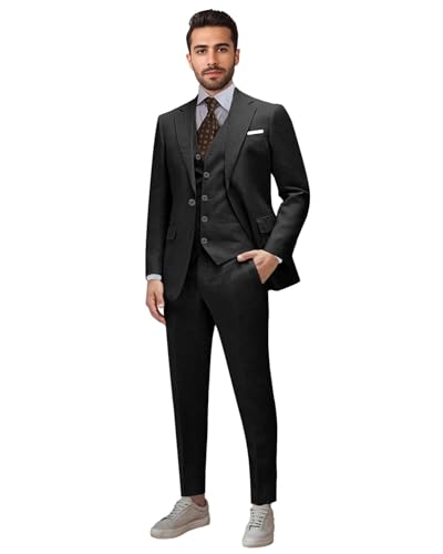 Wemaliyzd Mens 3 Piece Suit Linen Casual Lightweight Sport Coat Vest Expandable Waist Pants